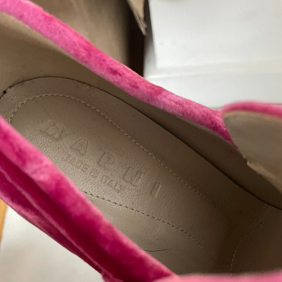 MARNI Pink Velvet Moccasin Loafers Chunky Block High Heels Sz 37 - Picture 2 of 10
